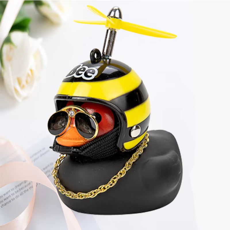 Car Duck with Helmet Broken Wind Pendant Small Yellow Duck Road Bike Motor Helmet Riding Cycling Accessories without Lights