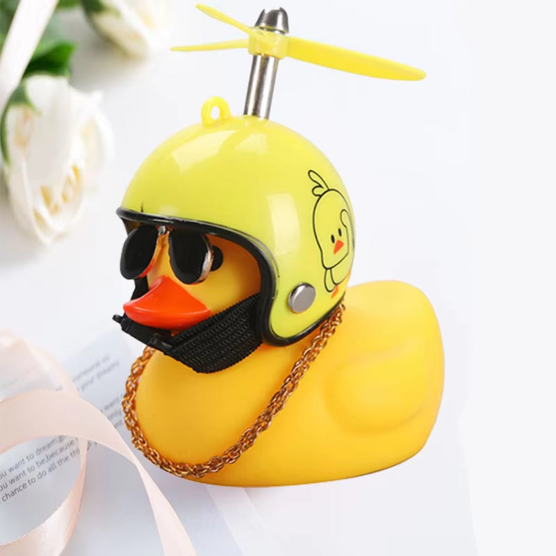 Car Duck with Helmet Broken Wind Pendant Small Yellow Duck Road Bike Motor Helmet Riding Cycling Accessories without Lights