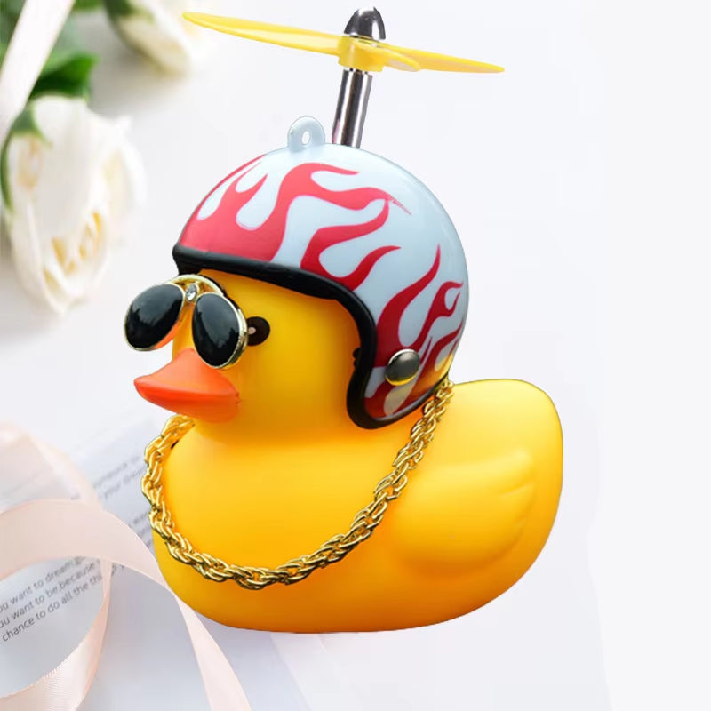 Car Duck with Helmet Broken Wind Pendant Small Yellow Duck Road Bike Motor Helmet Riding Cycling Accessories without Lights