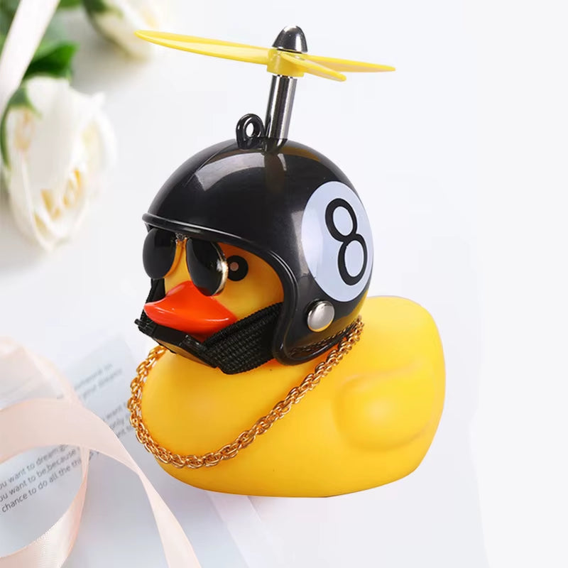 Car Duck with Helmet Broken Wind Pendant Small Yellow Duck Road Bike Motor Helmet Riding Cycling Accessories without Lights